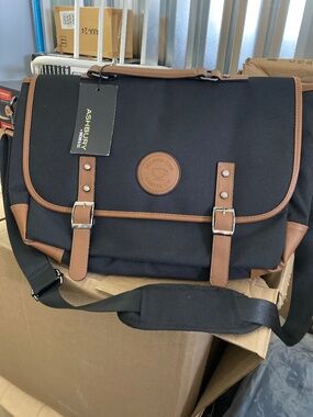 Ashbury x Second Cup Canvas Messenger Bag - Black & Tan Laptop Briefcase